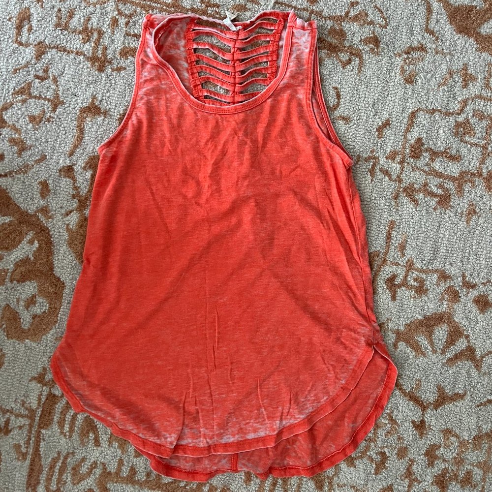Like New Bleach Washed Dark Coral Tank Top with Cage Back Detail - Picture 1 of 4